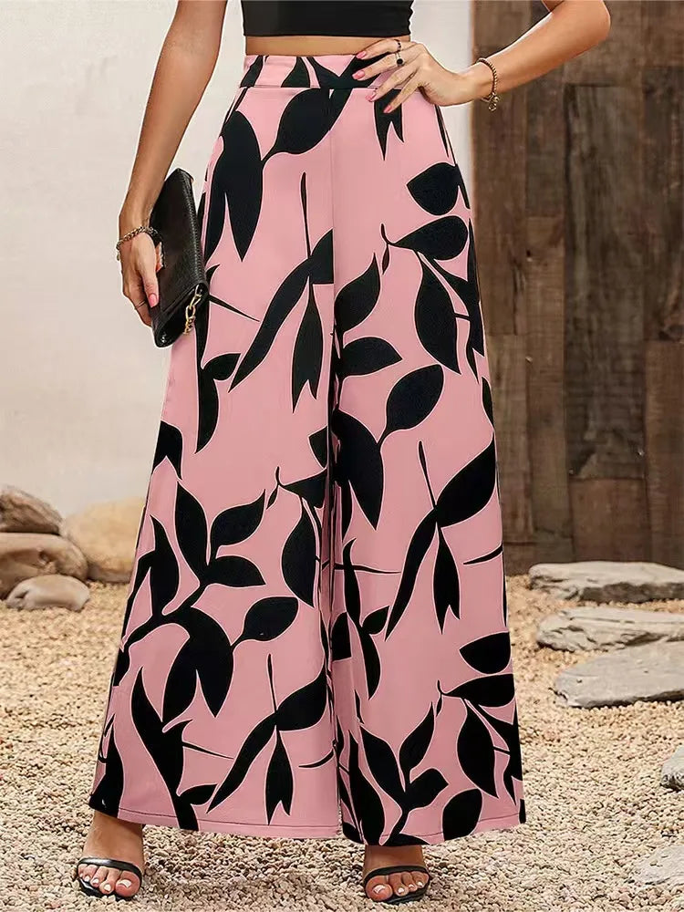 Pantalón amplio con estampado de hojas