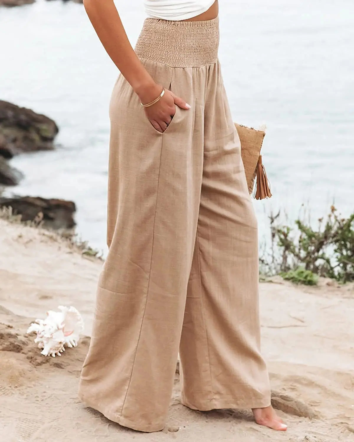 Pantalón Fluido de Cintura Fruncida