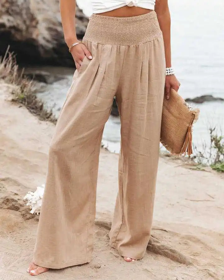 Pantalón Fluido de Cintura Fruncida