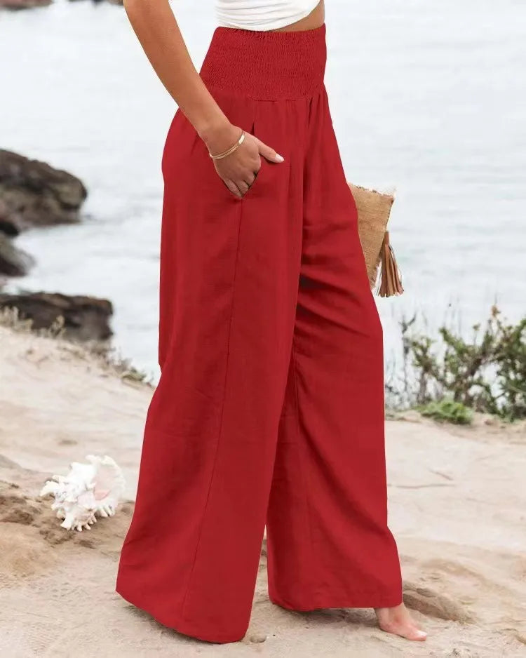 Pantalón Fluido de Cintura Fruncida